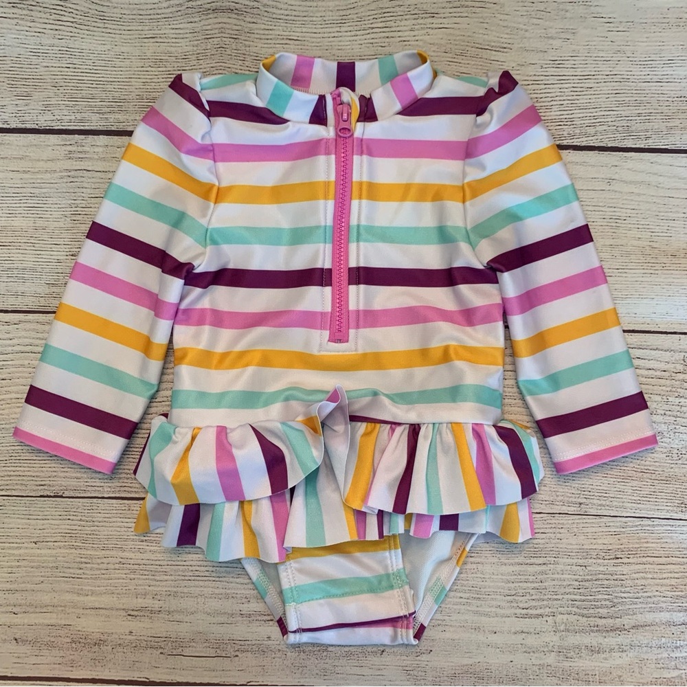 Cat & Jack Toddler Colorful Striped Rashguard Swimsuit 12 months